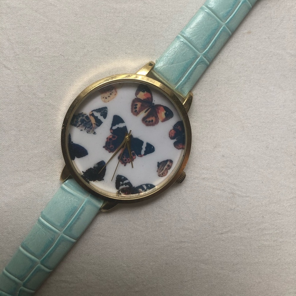 Turquoise Leather Butterfly Watch
